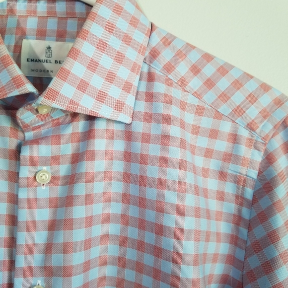Emanuel Berg Modern Fit Checkered 15" Cotton SM Long Sleeve Shirt Button Up - Picture 2 of 14